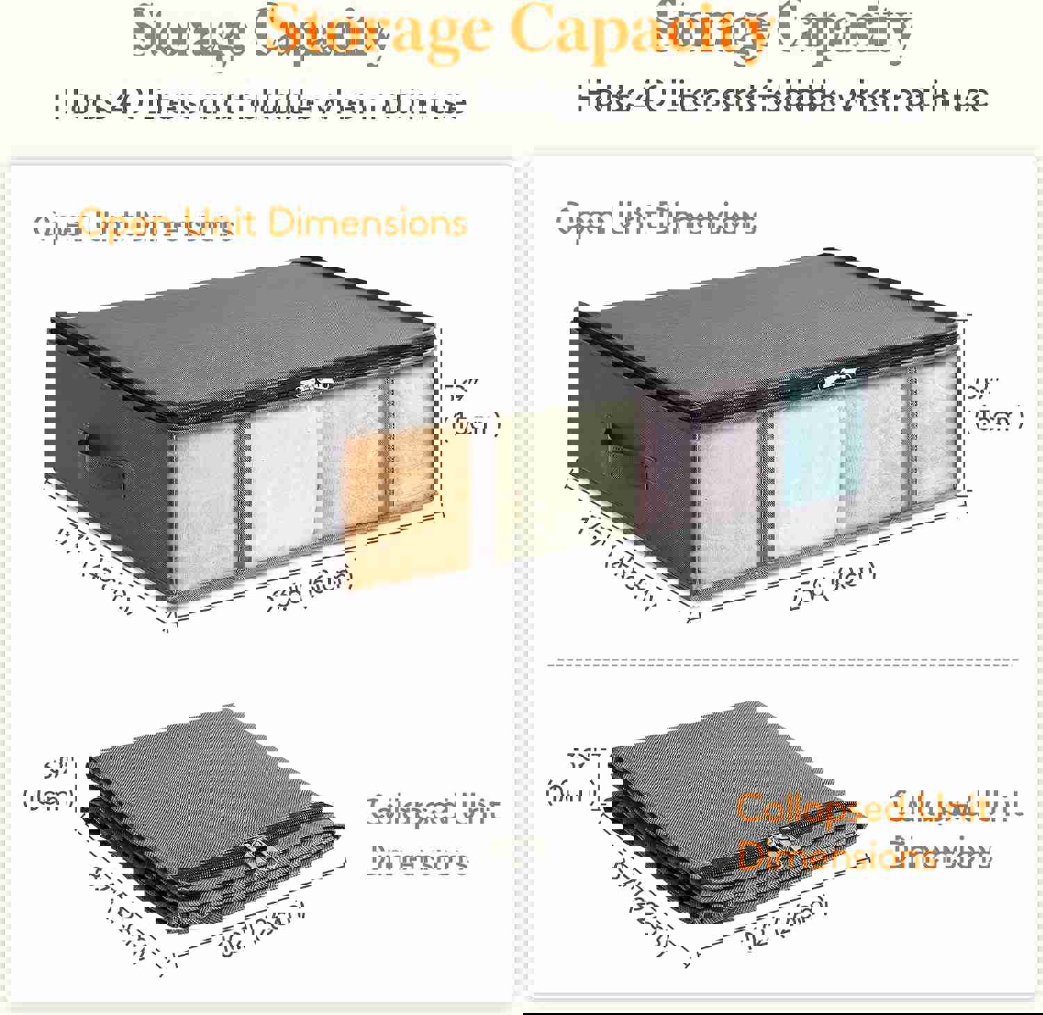 6-Pack Large Under Bed Storage Containers with 40L Capacity and See-Through Window