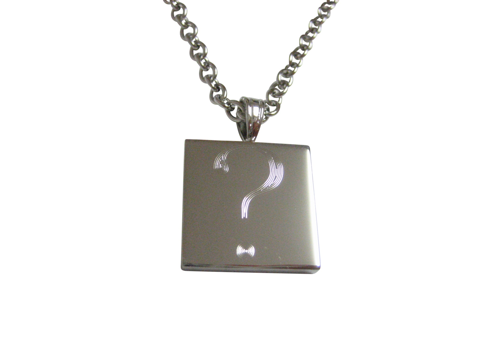 Silver Toned Etched Question Mark Pendant Necklace by Kiola Designs