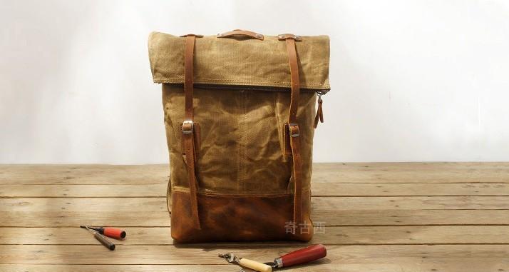 Cool Waxed Canvas Leather Men's Backpack - Durable Travel & School Bag