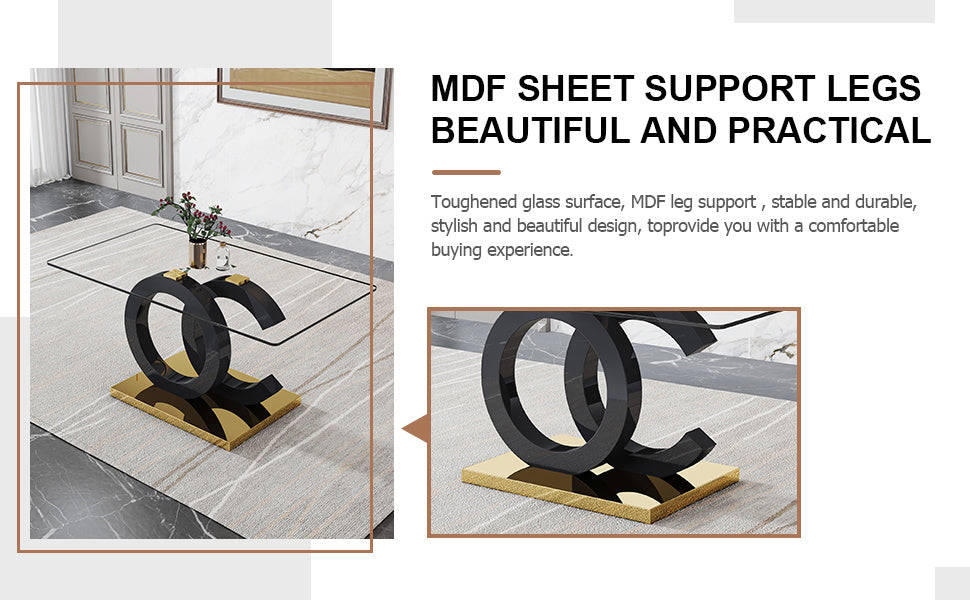 Large Modern Minimalist Rectangular Glass Dining Table for 6-8 People