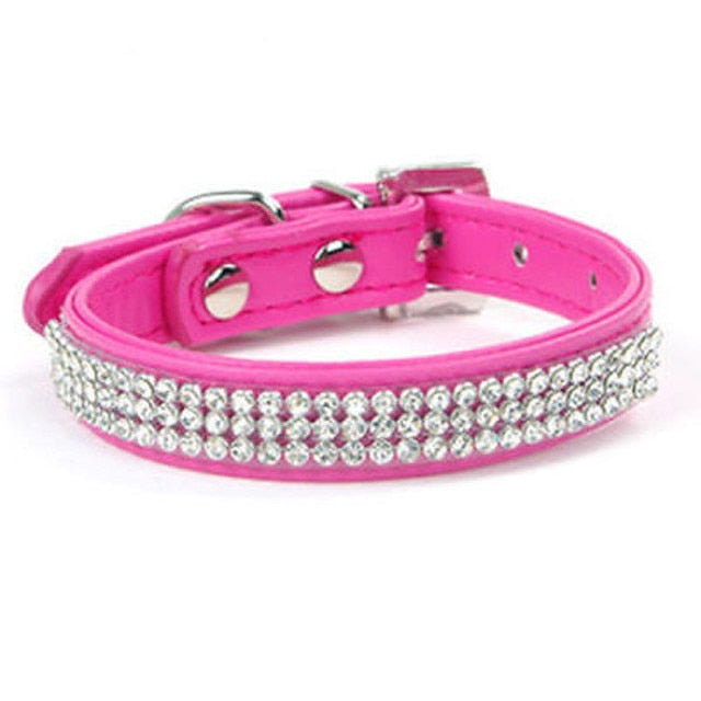 Dog Bling Pet Collar Rhinestone Crystal Diamond PU Leather Cat Puppy Collar