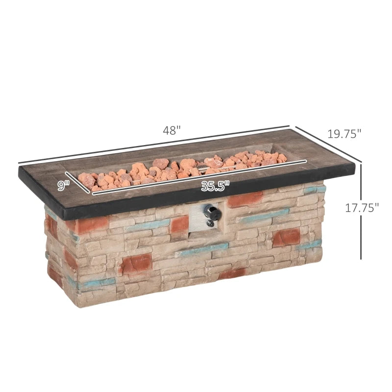 Outsunny 48 Inch Outdoor Propane Gas Fire Pit Table with Auto-Ignition and Rain Cover