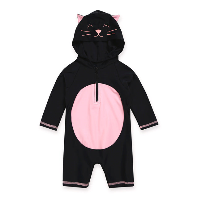 Kitten Black Hoodie Baby 3/4 Sleeve Swimsuit