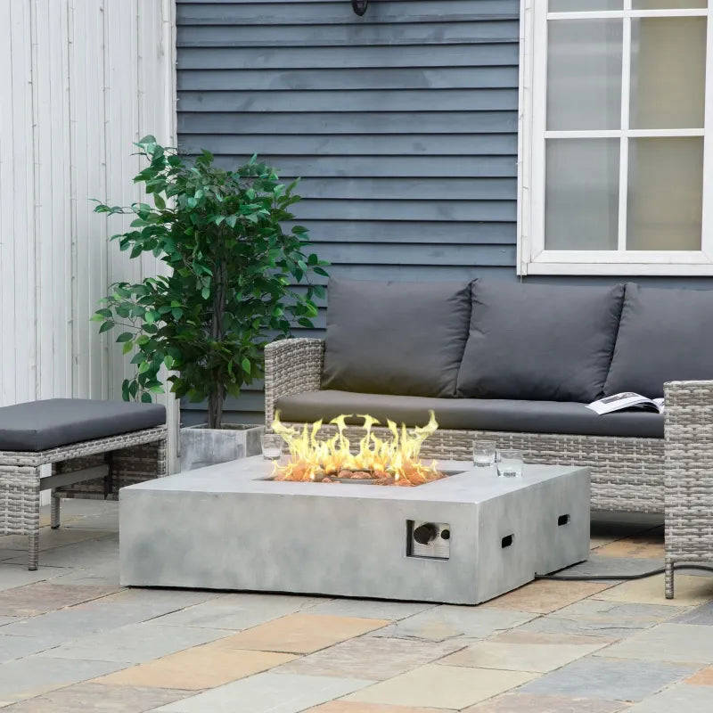 Outsunny 48 Inch Outdoor Propane Gas Fire Pit Table with Auto-Ignition and Rain Cover