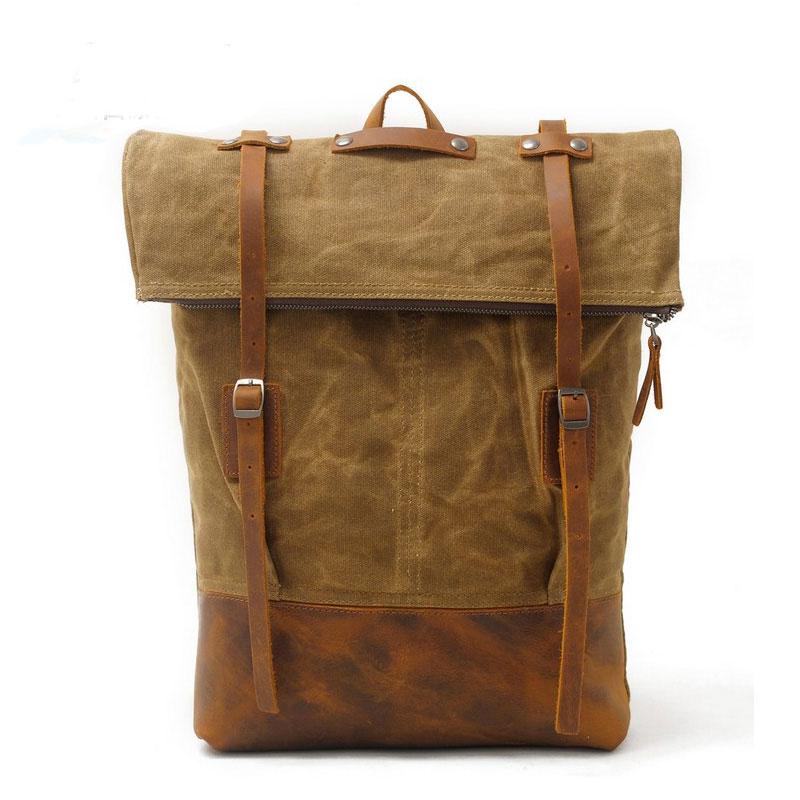 Cool Waxed Canvas Leather Men's Backpack - Durable Travel & School Bag