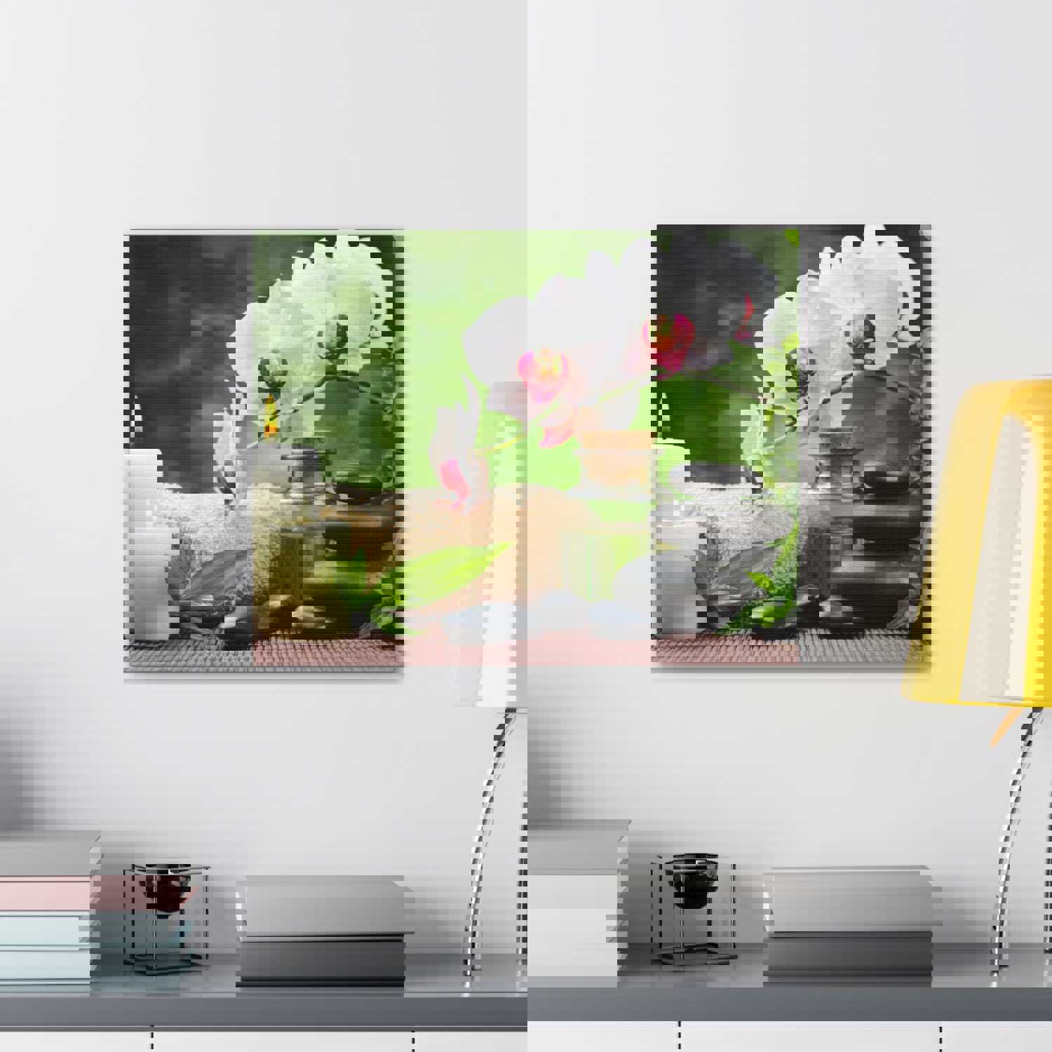 Orchid Flower and Stone Forest Floral Nature Photography Canvas Wall Art for Home Decor