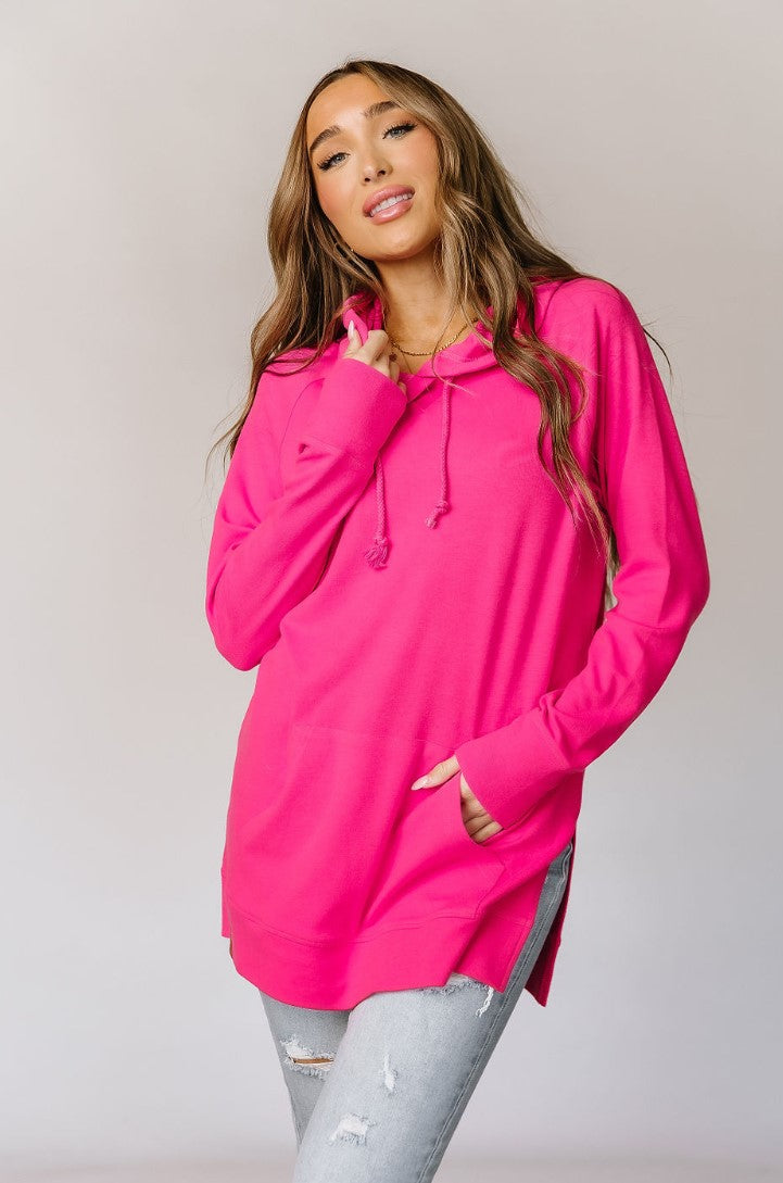 Ampersand Avenue Sideslit Hoodie - BARBIECORE Hot Pink (CURVY Option)