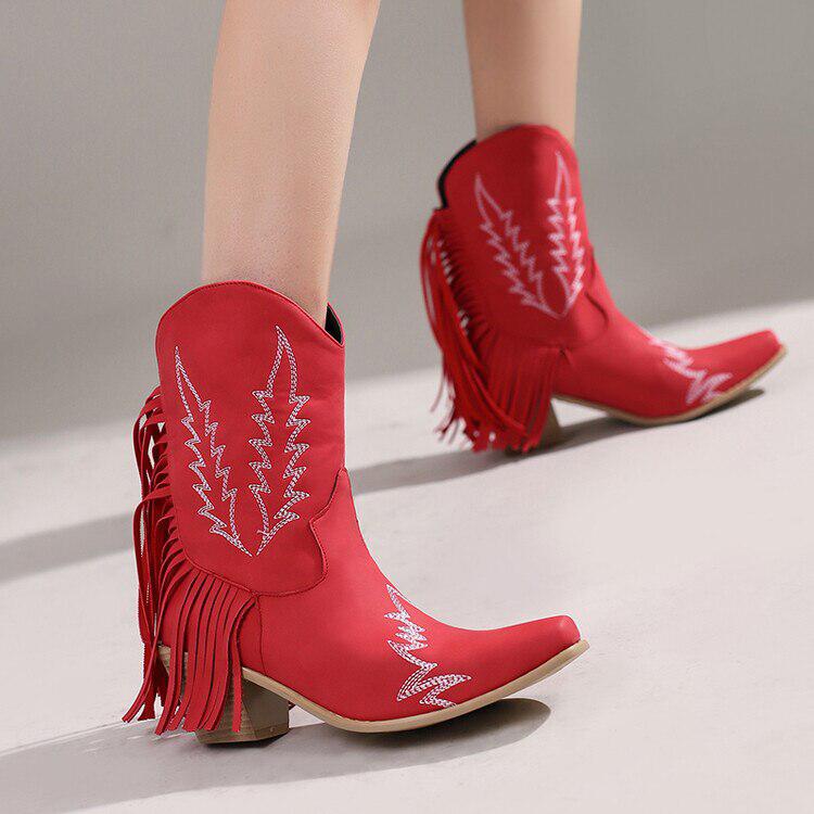 Disco Cowgirl Fringe Ankle Boots - Stylish Western Faux Leather Boots