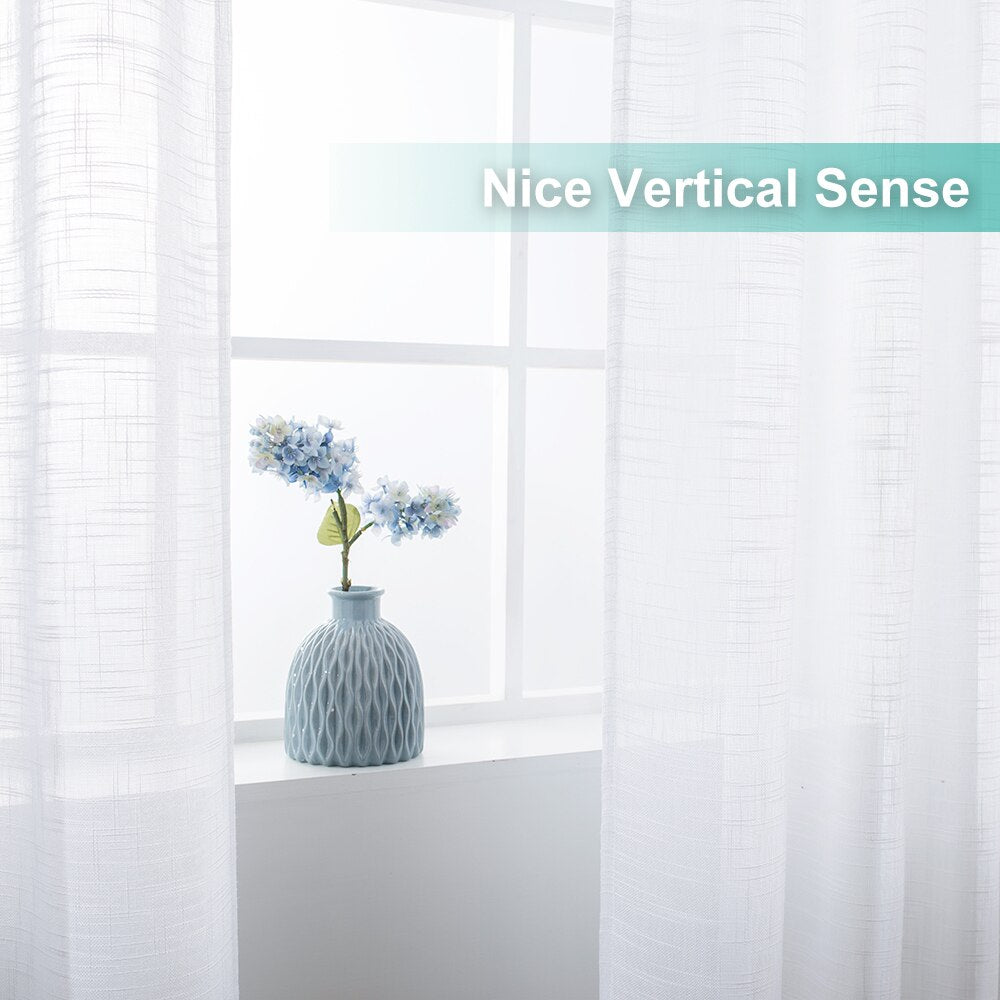 1 Pair Sheer Linen Textured Look Drapes for Sliding Doors and Windows