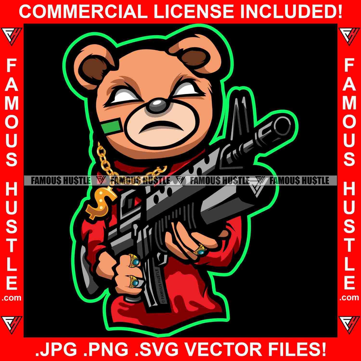 Savage Gangster Teddy Bear SVG Cut File - Hip Hop Rap Trap Street Swag Design
