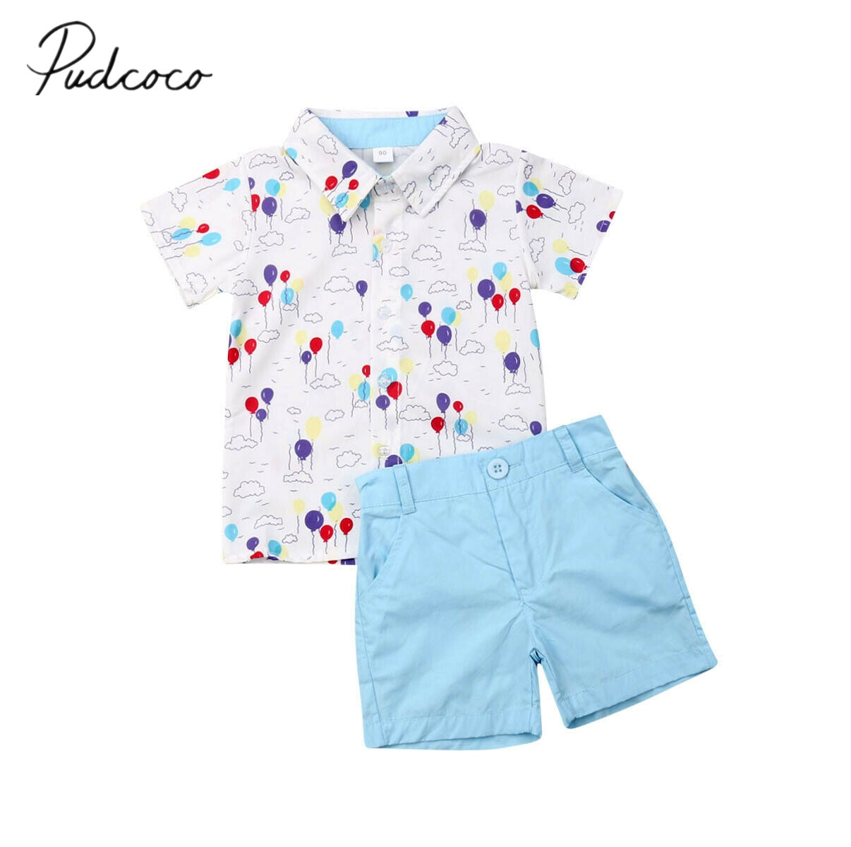 2019 Baby Summer Clothing Toddler Boy Formal Suit Flower Dress Shirt and Shorts Outfit Set (2Pcs) - Balls Print, Ages 1-6Y