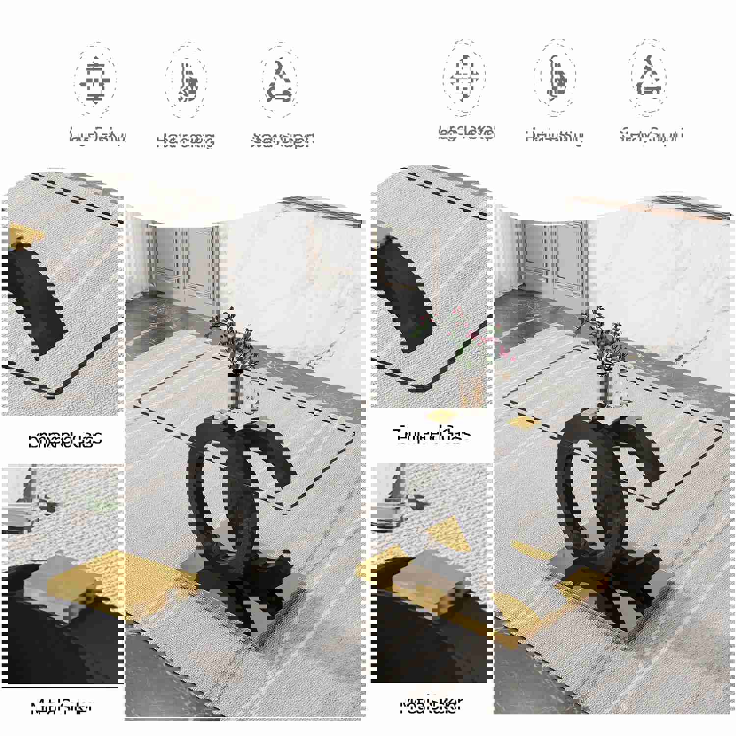 Large Modern Minimalist Rectangular Glass Dining Table for 6-8 People