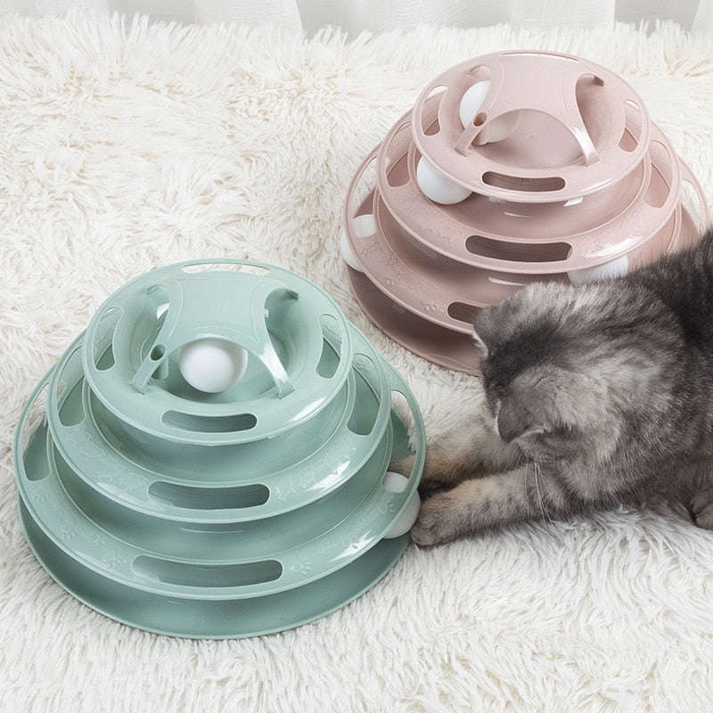 Interactive Cat Toys Turntable Balls 4-Layer Play Track Plate for Indoor Cats and Kittens
