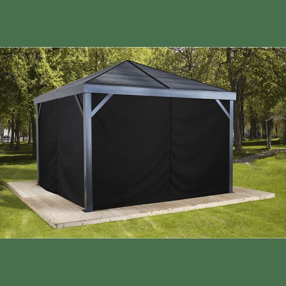 Sojag South Beach Gazebo Summer Curtains, 12 ft. x 12 ft., Black - 4 Panels with Hooks