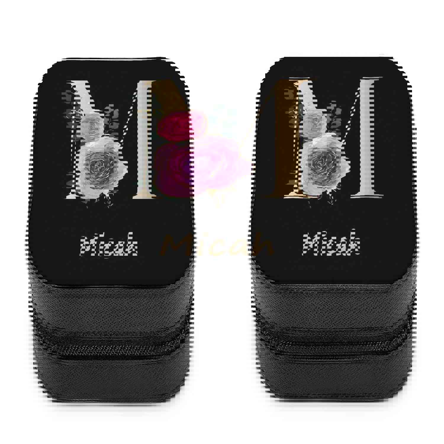 Custom Name & Initials Flower Black Travel Makeup Box Jewelry Box Bridal Party Gift