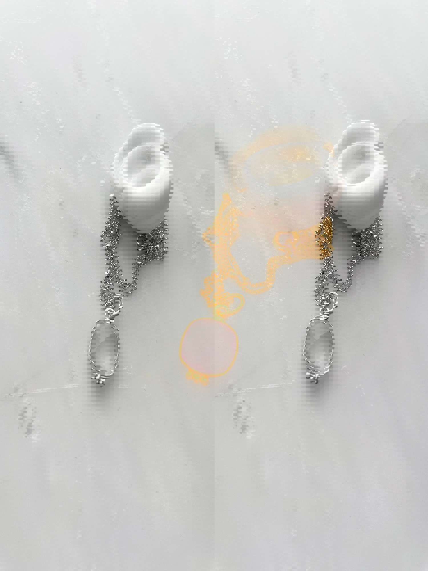 Squared Pink Quartz Pendant - Sterling Silver or 24K Gold Plated