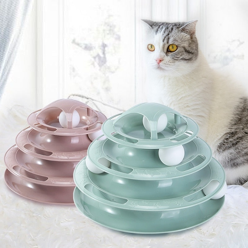Interactive Cat Toys Turntable Balls 4-Layer Play Track Plate for Indoor Cats and Kittens
