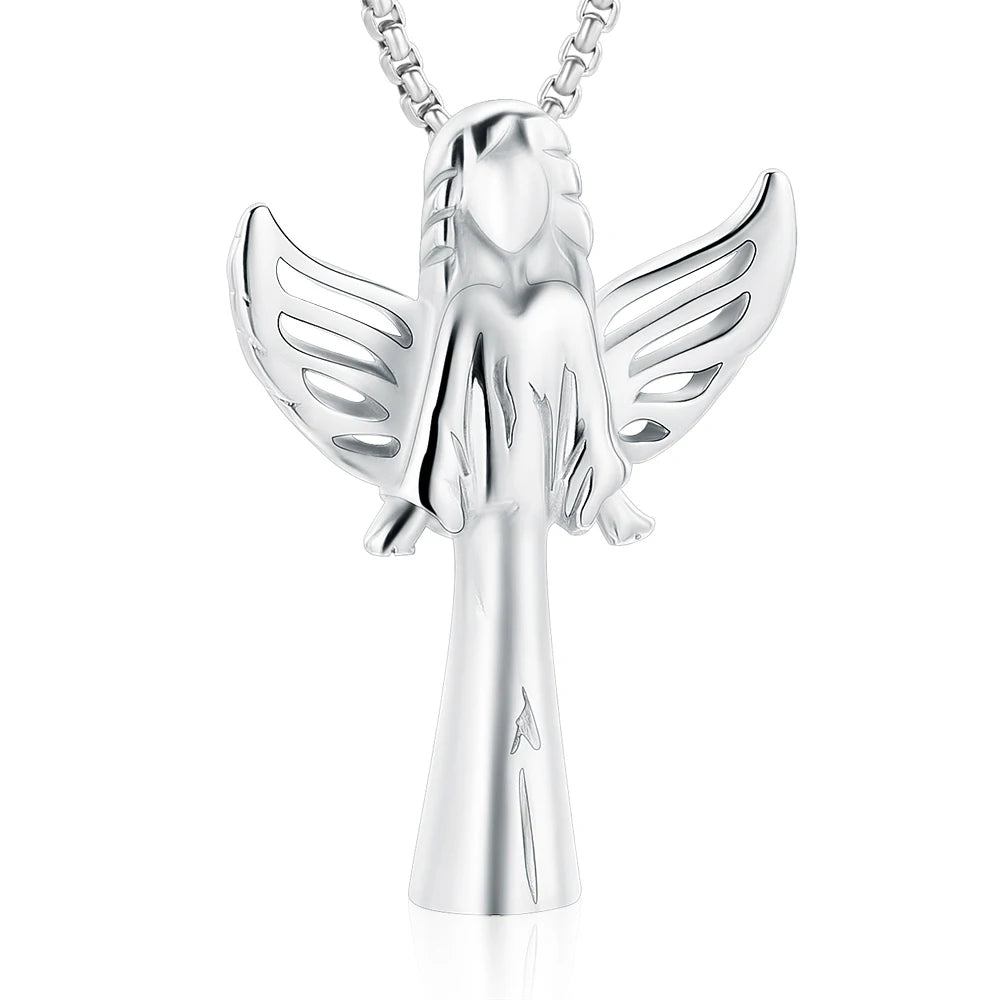 Angel Cube Urn Necklace - Stainless Steel Cremation Ashes Pendant for Women and Pets