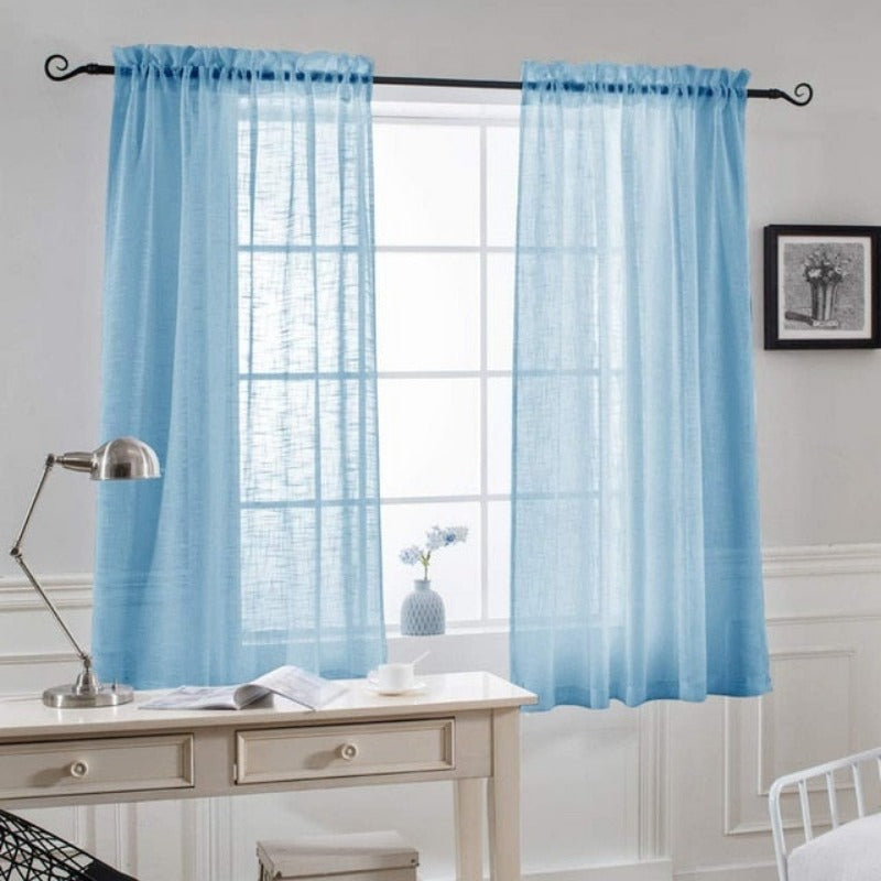 1 Pair Sheer Linen Textured Look Drapes for Sliding Doors and Windows