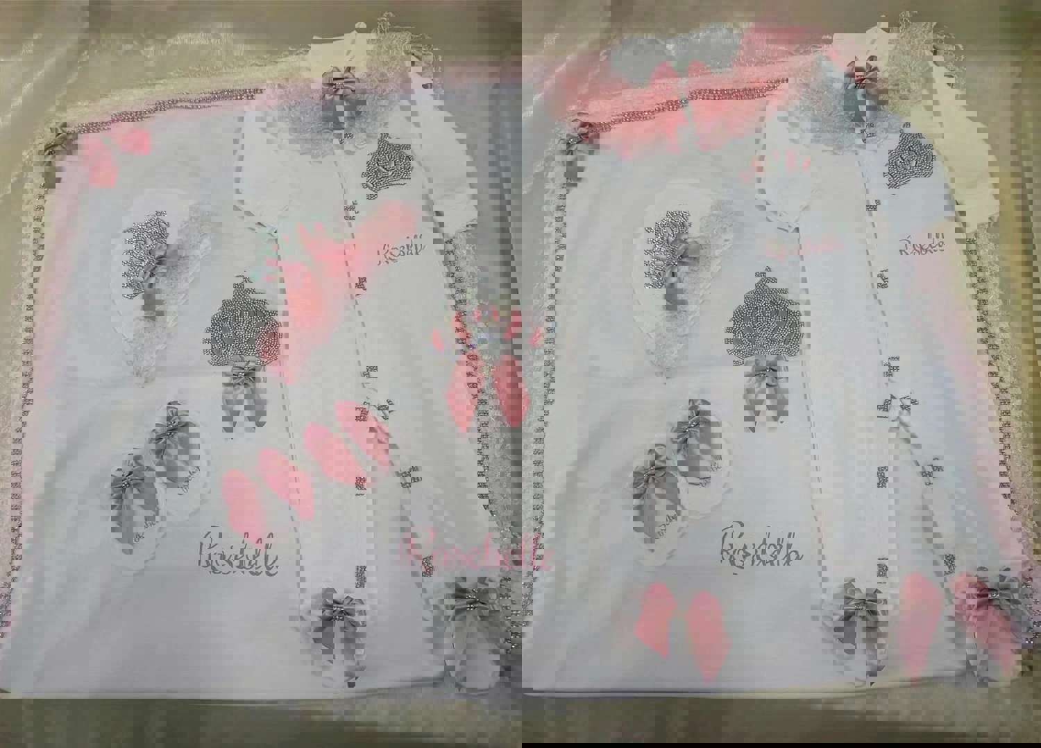 Designer Newborn Baby Cotton Clothing Set - 5-Piece Pink & White Lace Trimmed Outfit