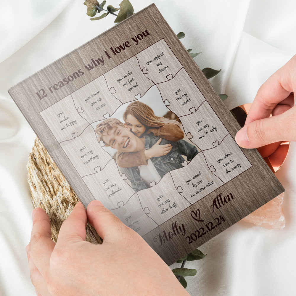 Personalized '12 Reasons Why I Love You' Acrylic Photo Plaque - Romantic Anniversary or Valentines Day Gift