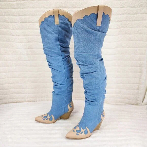 Western Denim OTK Thigh High Slouch Cowboy Boots