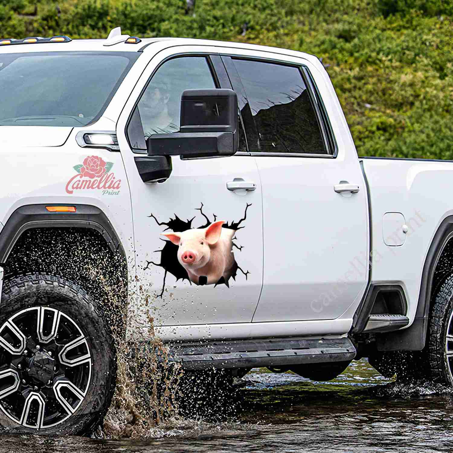 Pig Crack Sticker For Car Window - Fun Black And White Stickers Valentine Gift For Boyfriend