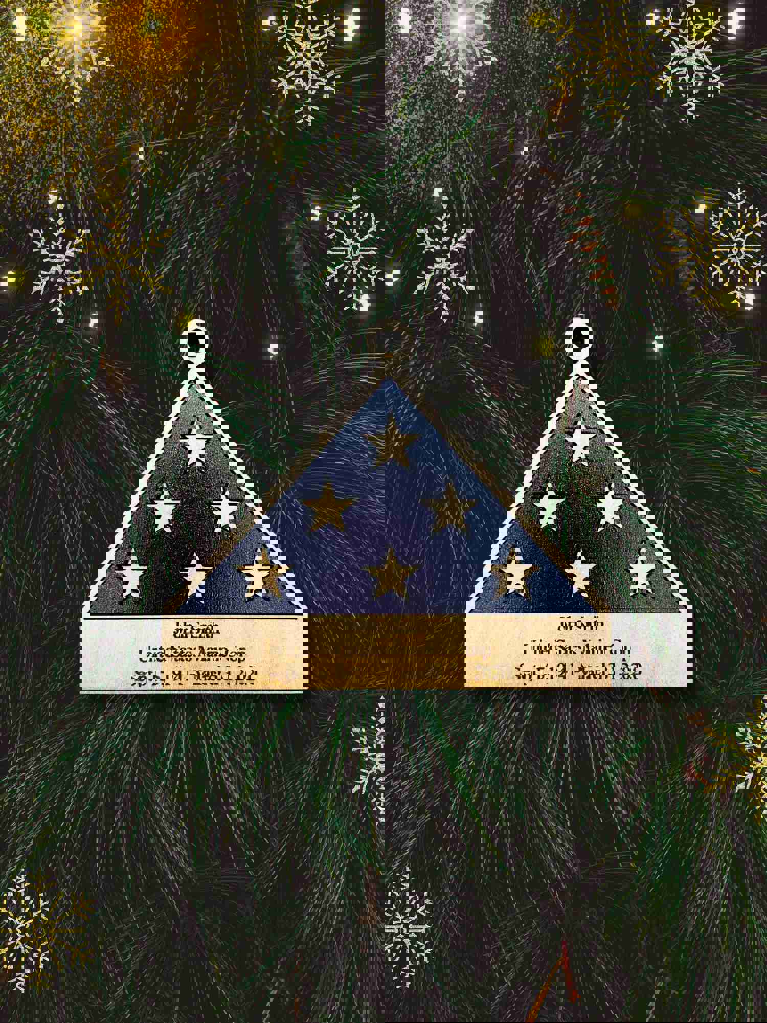 Handmade Folded Flag Memorial Wood Ornament - Personalized Gift & Stocking Stuffer