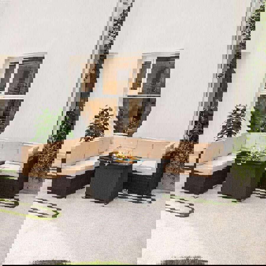 MIRODEMI® Outdoor 44 Black Rectangle Fire Pit Table with Tempered Glass Tabletop