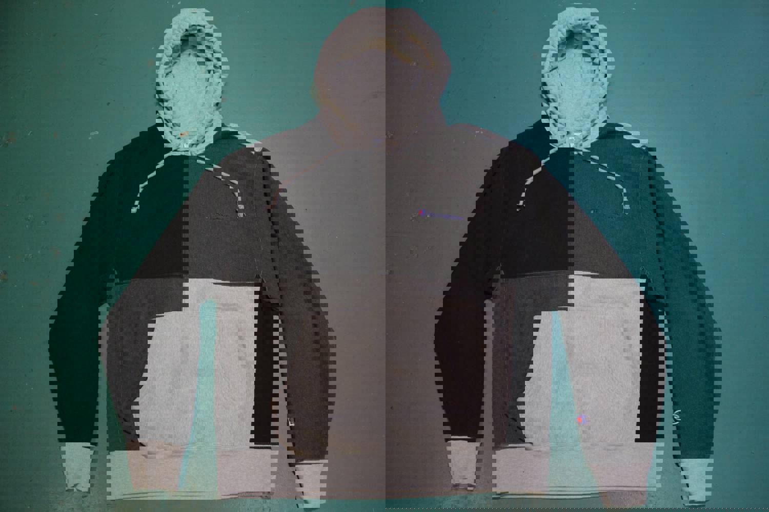 Champion Vintage Reverse Weave Colorblock Hooded Sweatshirt - Streetstyle Large Hoodie