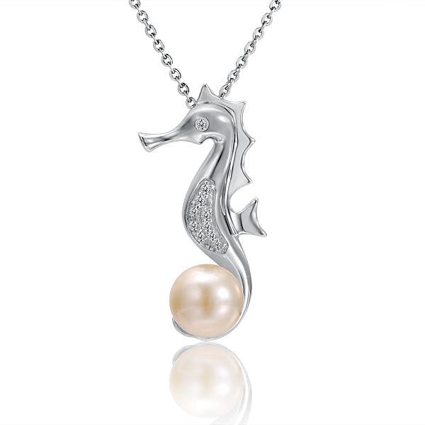 Pearl Seahorse Pendant - 925 Sterling Silver with Pearl and Topaz