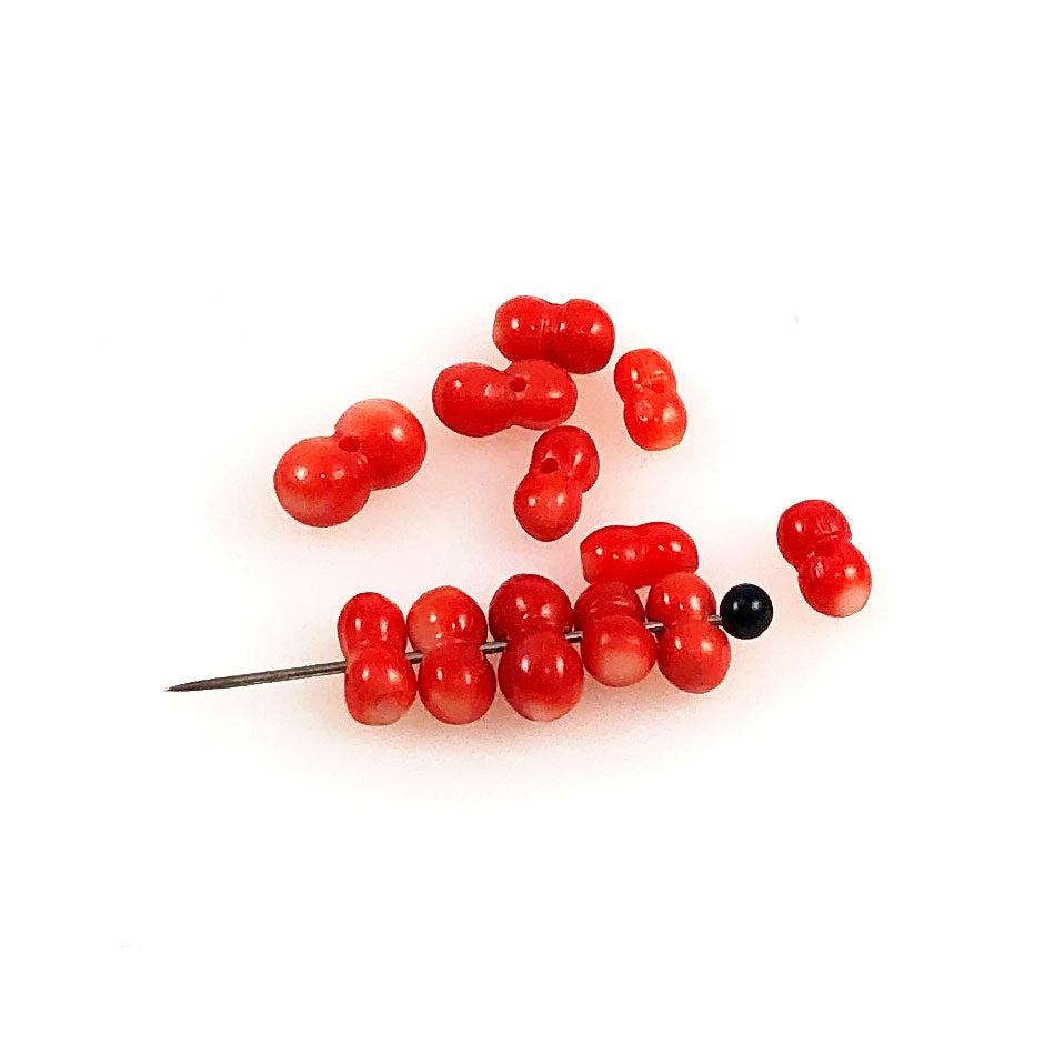 Italian Red Coral Bone Beads - Natural 12 Beads, Vintage Jewelry