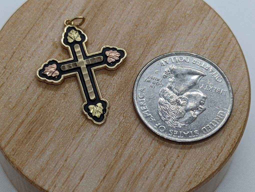 10k Black Hills Gold Enamel Cross Pendant