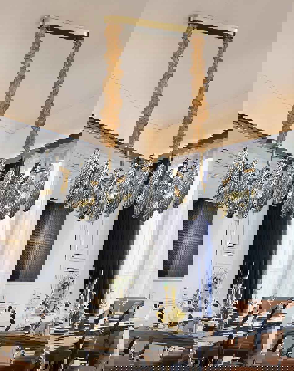 MIRODEMI® Smoke Gray/White Glass Rectangle Modern Chandelier for Kitchen Island