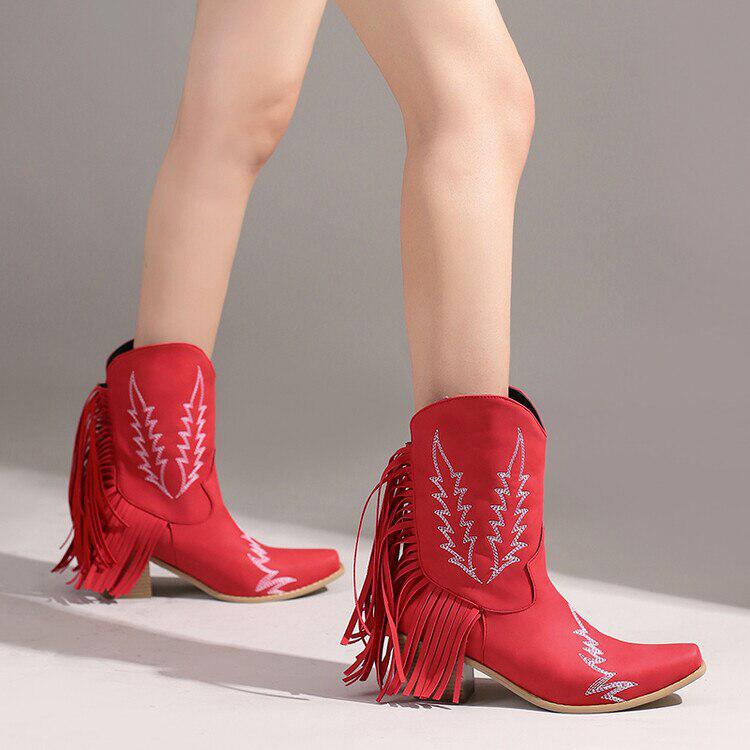 Disco Cowgirl Fringe Ankle Boots - Stylish Western Faux Leather Boots