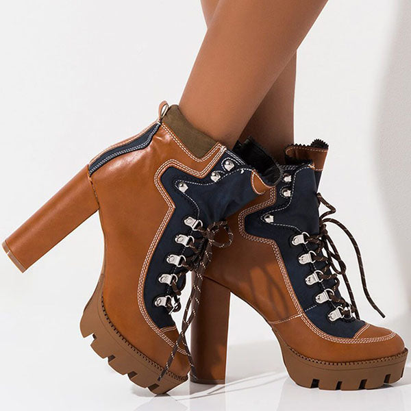 Corashoes Block Lace-Up Heeled Chunky Hiker Ankle Boots
