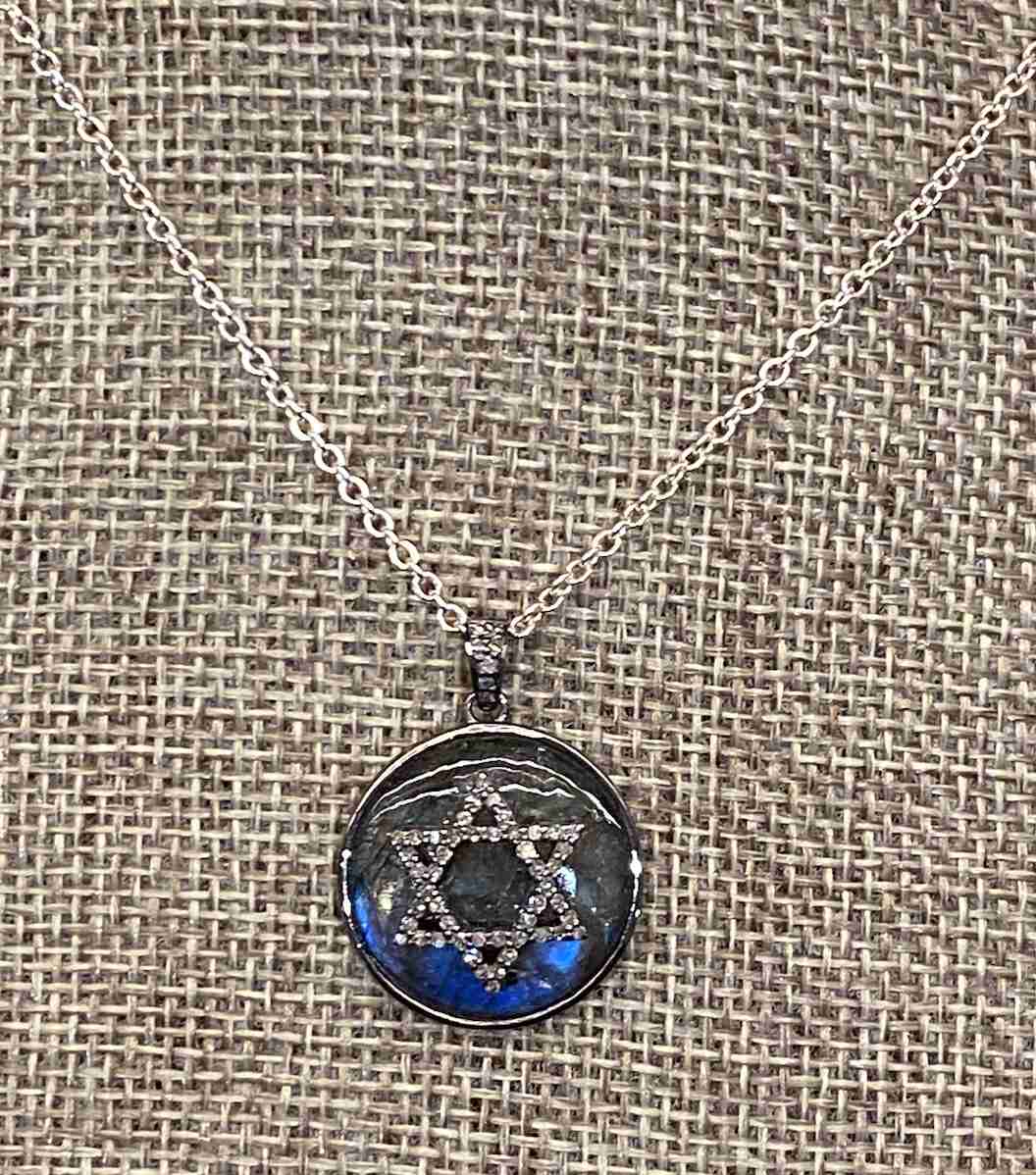 Sterling Silver Labradorite and Diamonds Star of David Pendant