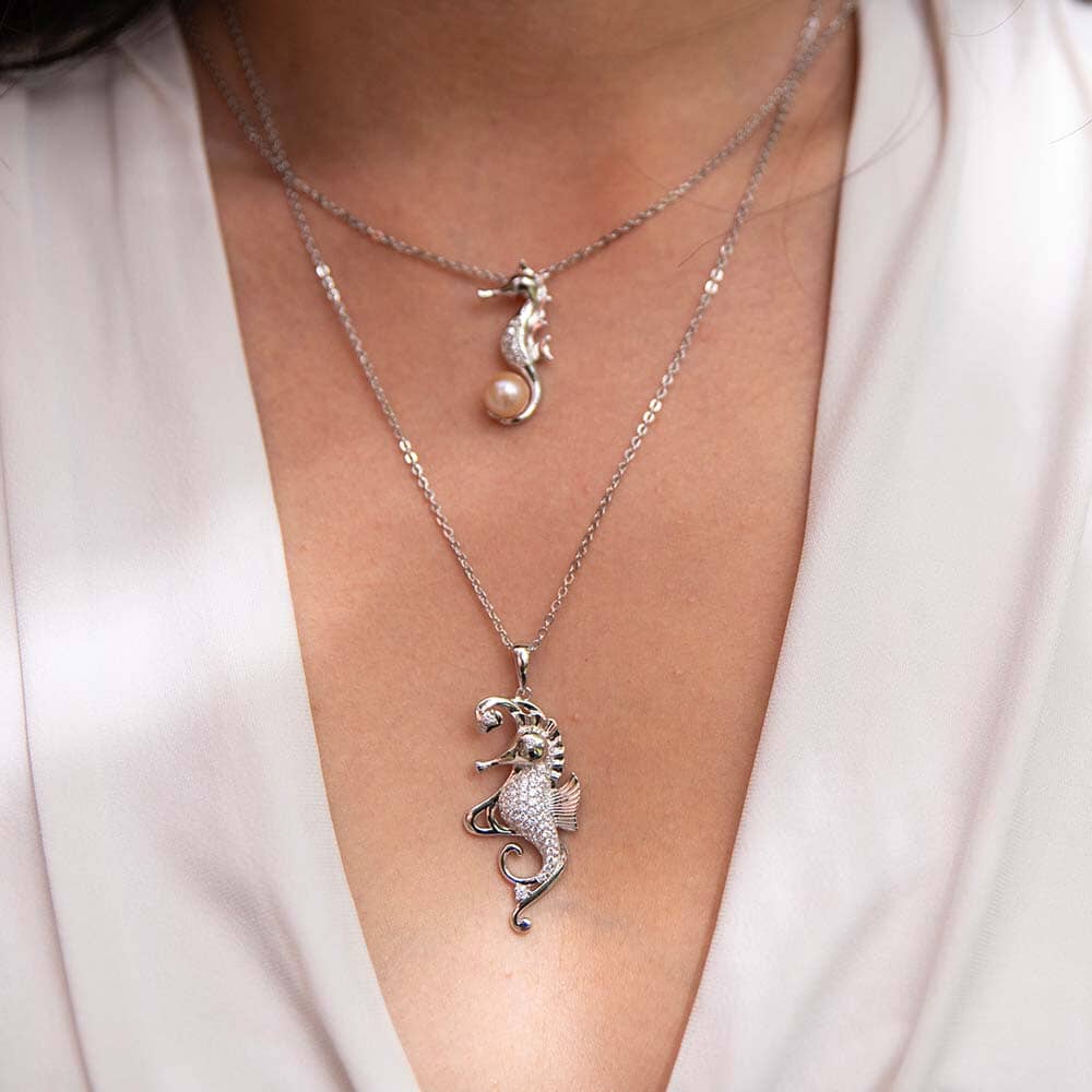 Pearl Seahorse Pendant - 925 Sterling Silver with Pearl and Topaz