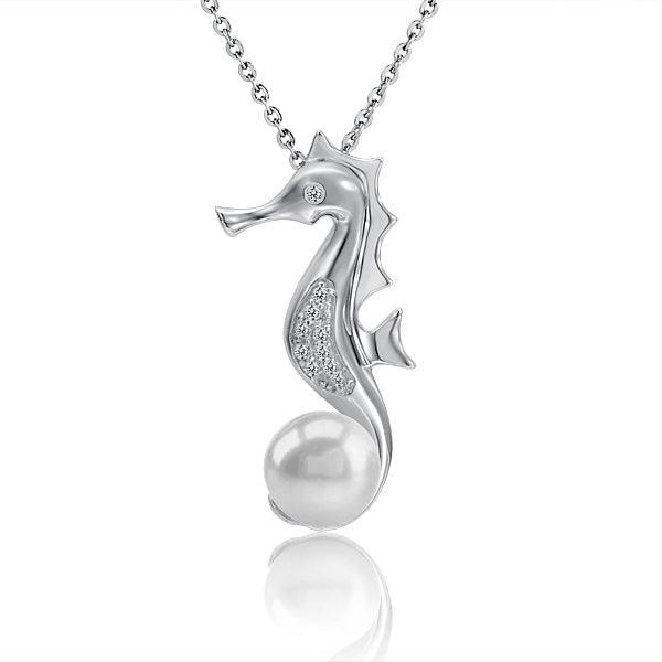 Pearl Seahorse Pendant - 925 Sterling Silver with Pearl and Topaz
