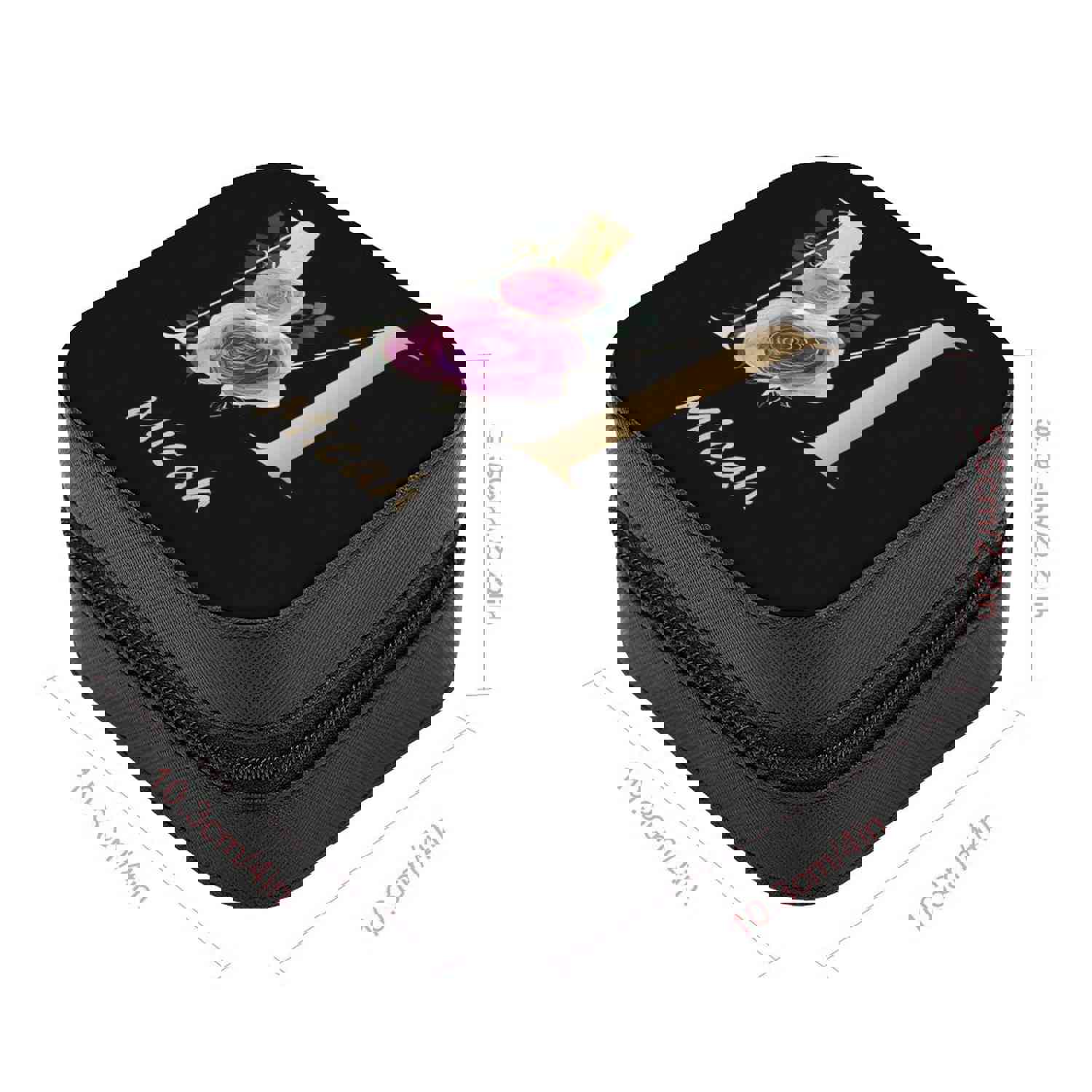 Custom Name & Initials Flower Black Travel Makeup Box Jewelry Box Bridal Party Gift