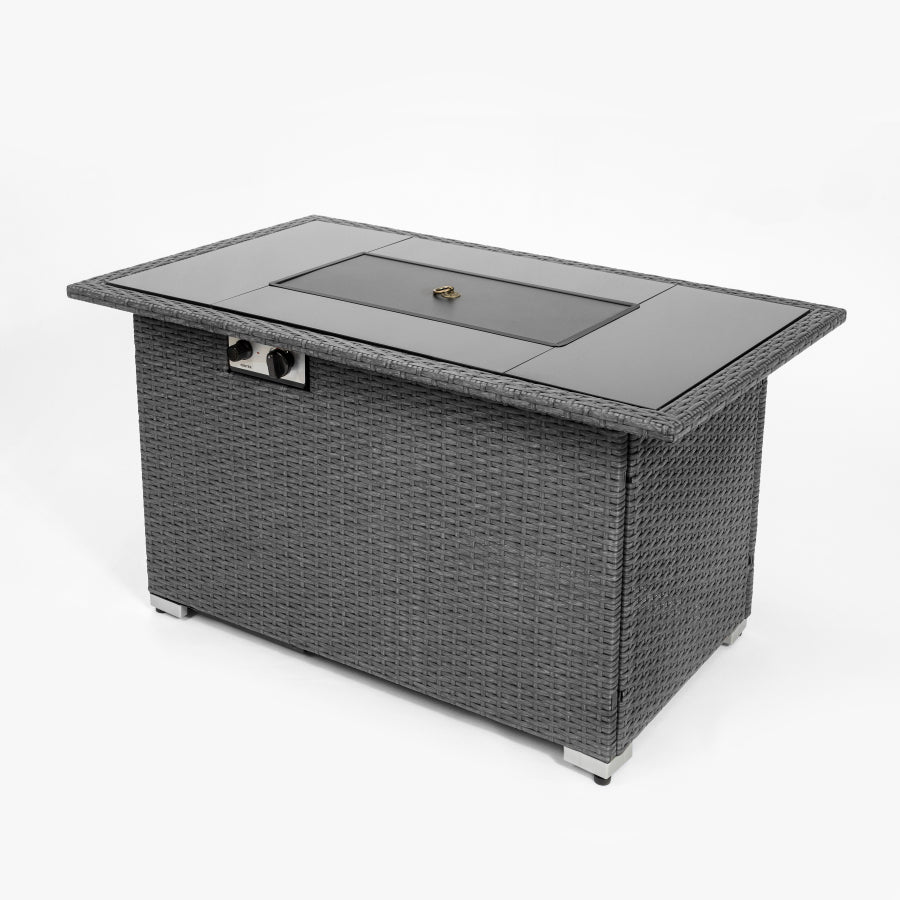 MIRODEMI® Outdoor 44 Black Rectangle Fire Pit Table with Tempered Glass Tabletop