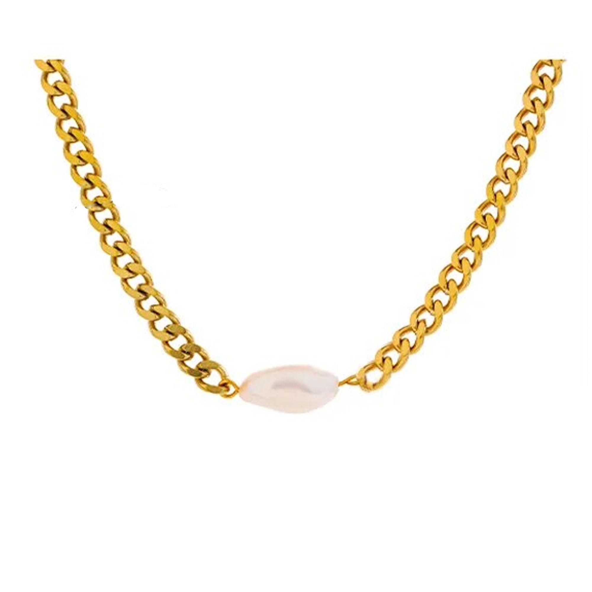 Greta Pearl Necklace - 18K Gold PVD Chain with Natural Pearl