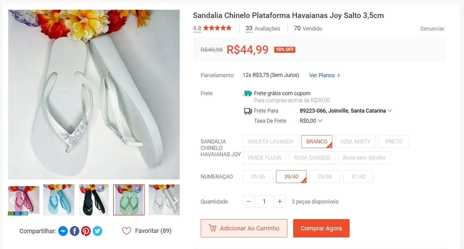 Havaianas Joy Sandals - Platform Flip Flops (3 Items, Size 39/40)