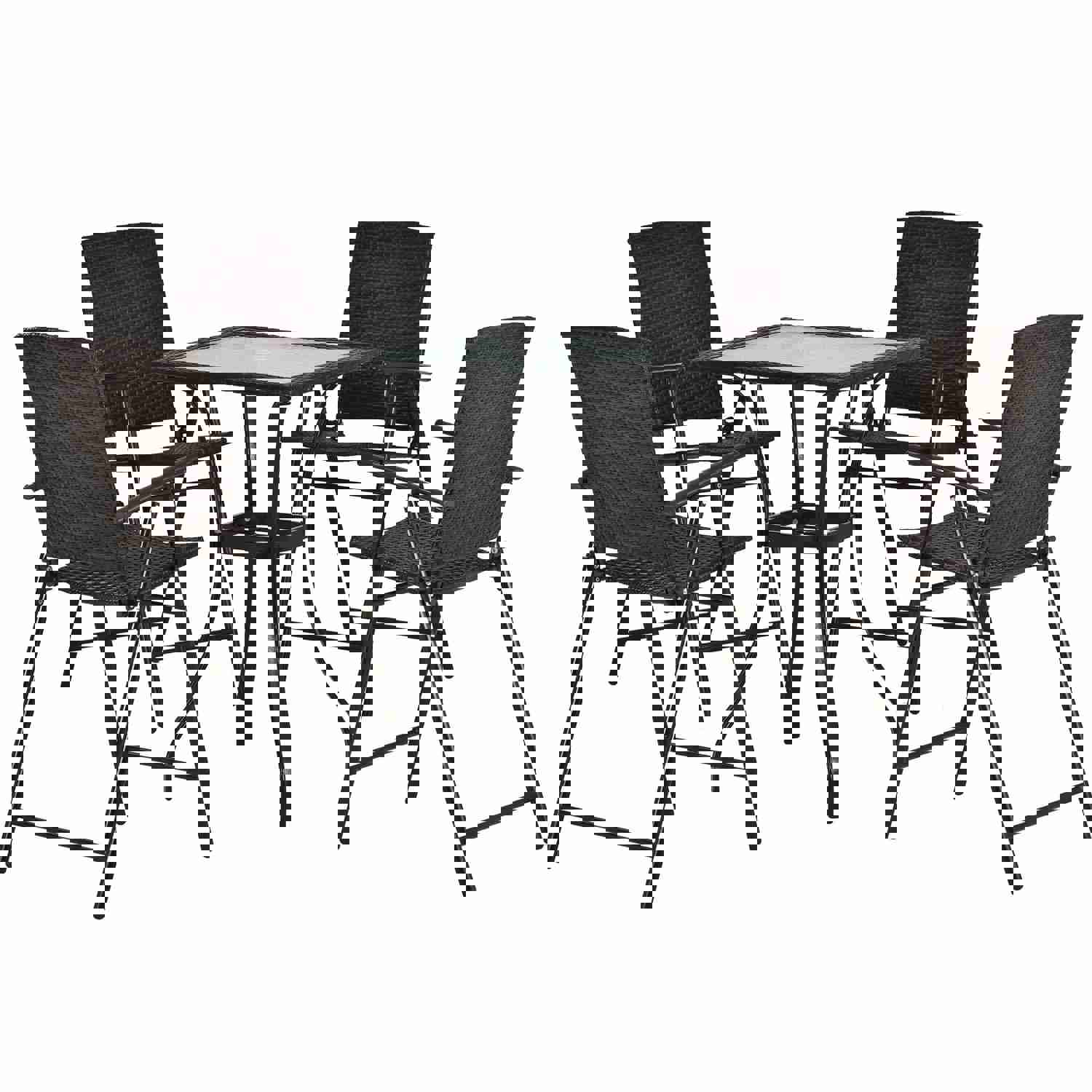 TOPMAX Outdoor Patio PE Wicker 5-Piece Counter Height Dining Table Set with Umbrella Hole and 4 Foldable Chairs, Brown