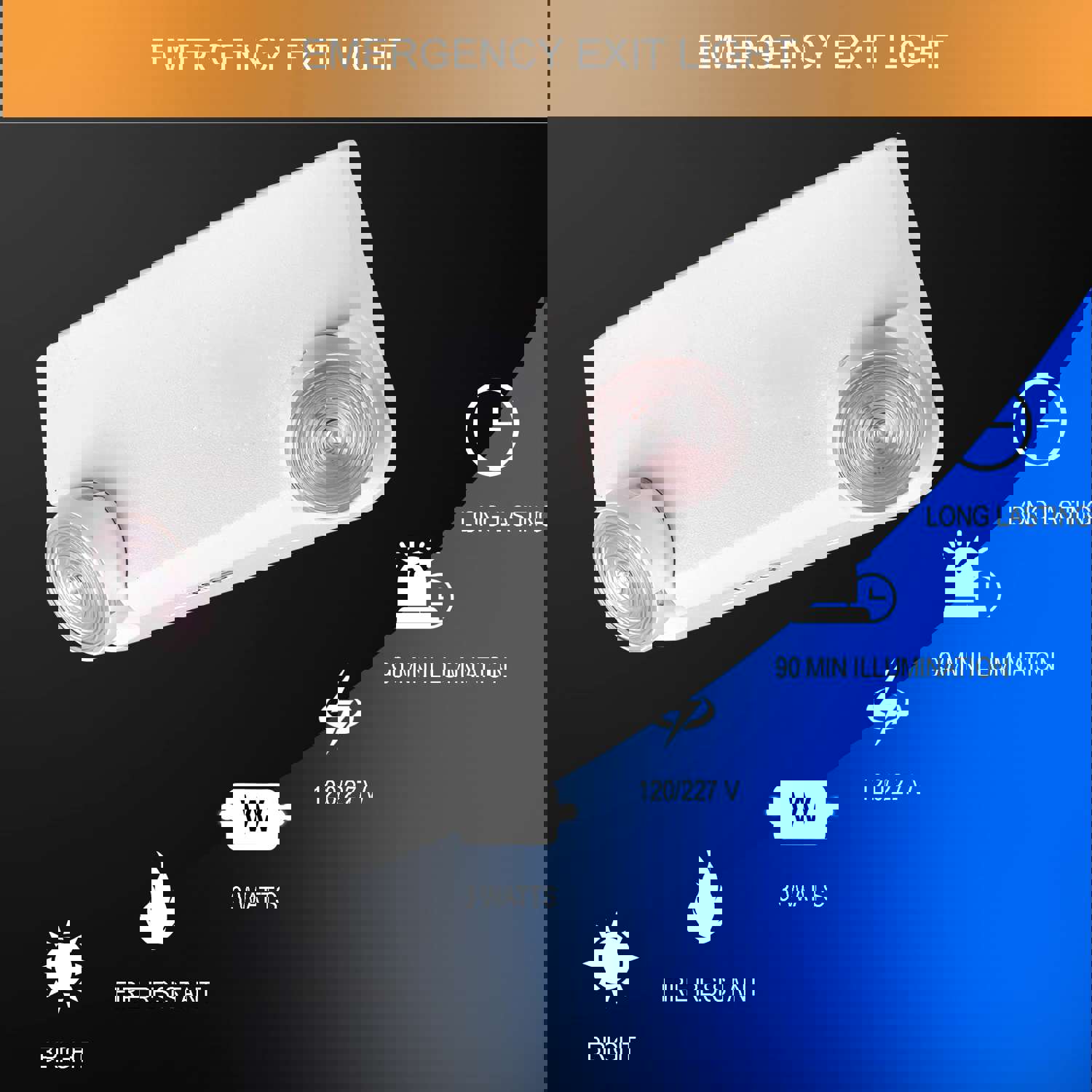 Ciata Emergency Lights LED with Backup Battery, Adjustable Heads for Commercial or Industrial Use - 2 Pack