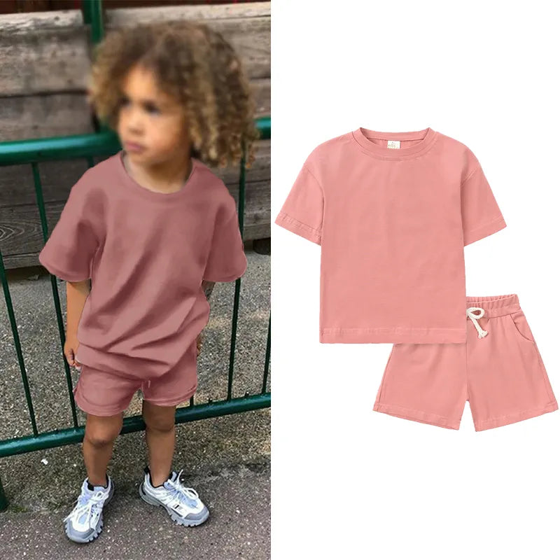 Solod Color Casual 2pcs Cotton Sport Clothing Set for Kids