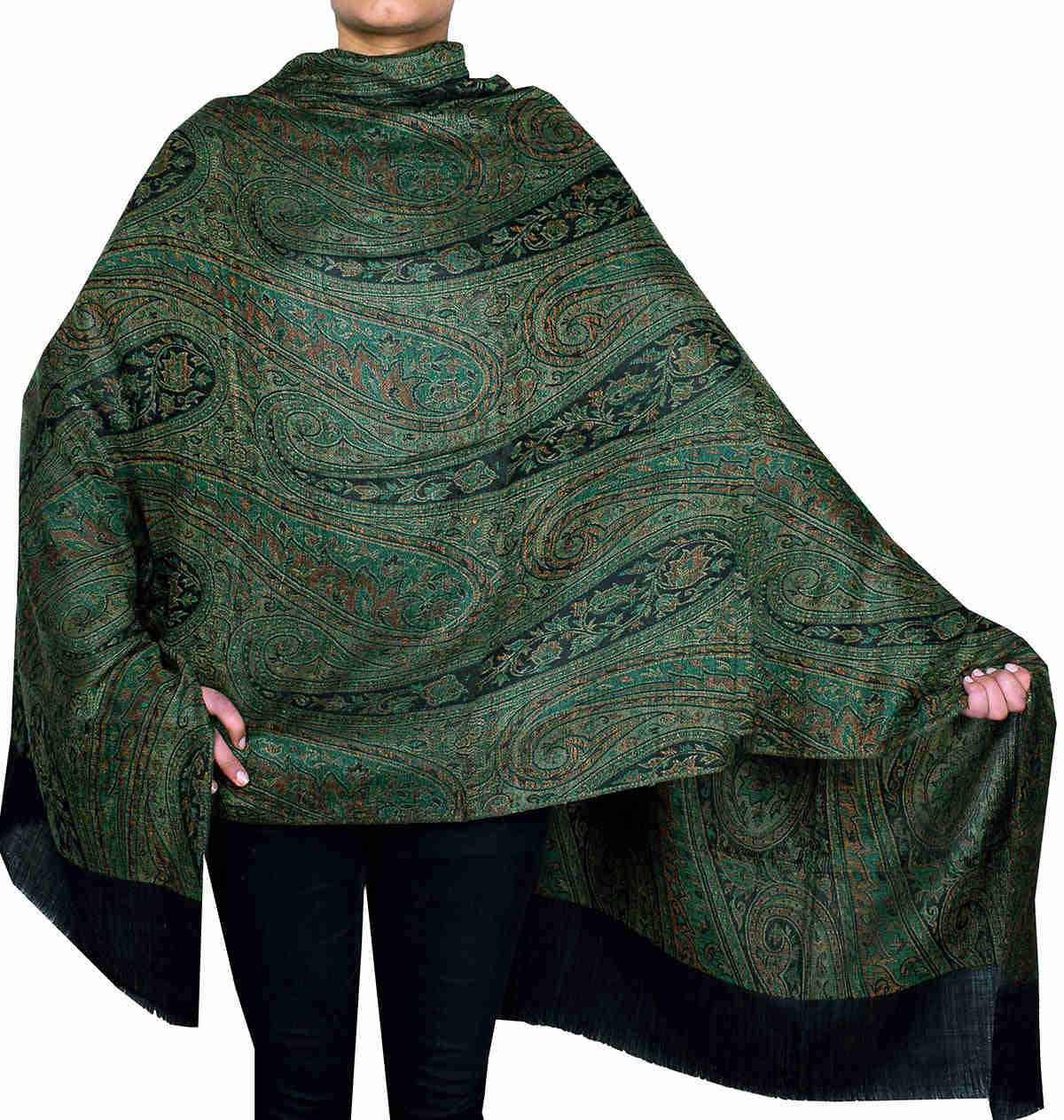 Paisley Wool Shawl Scarf for Women - Handmade in Kashmir (80 x 40 inches)