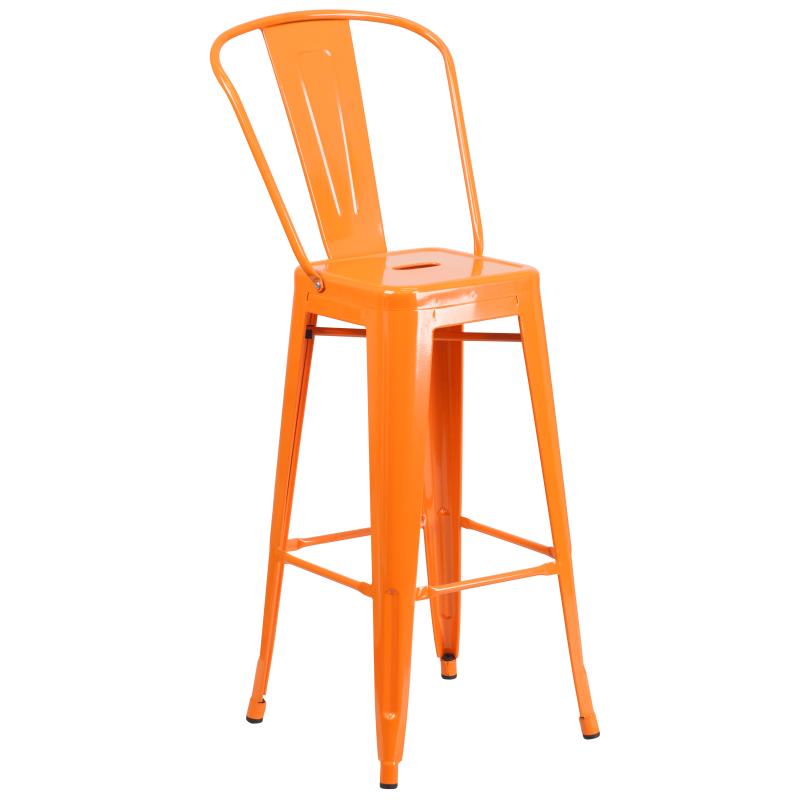Flash Furniture Caron 30" Round Orange Metal Indoor-Outdoor Bar Table Set with 2 Cafe Stools
