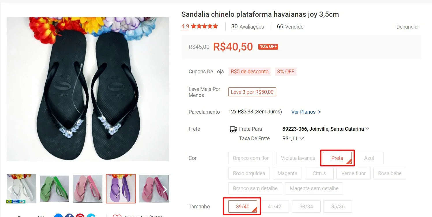 Havaianas Joy Sandals - Platform Flip Flops (3 Items, Size 39/40)