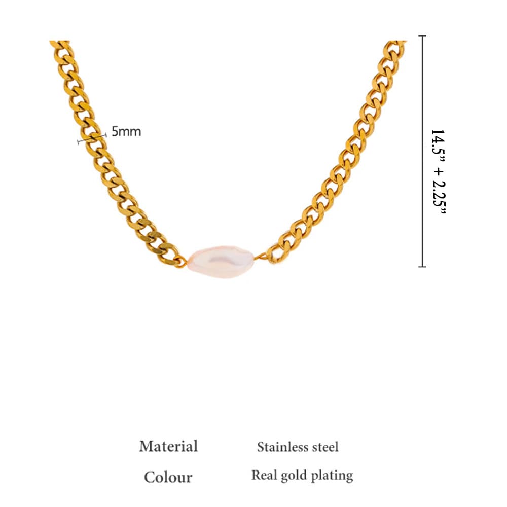 Greta Pearl Necklace - 18K Gold PVD Chain with Natural Pearl